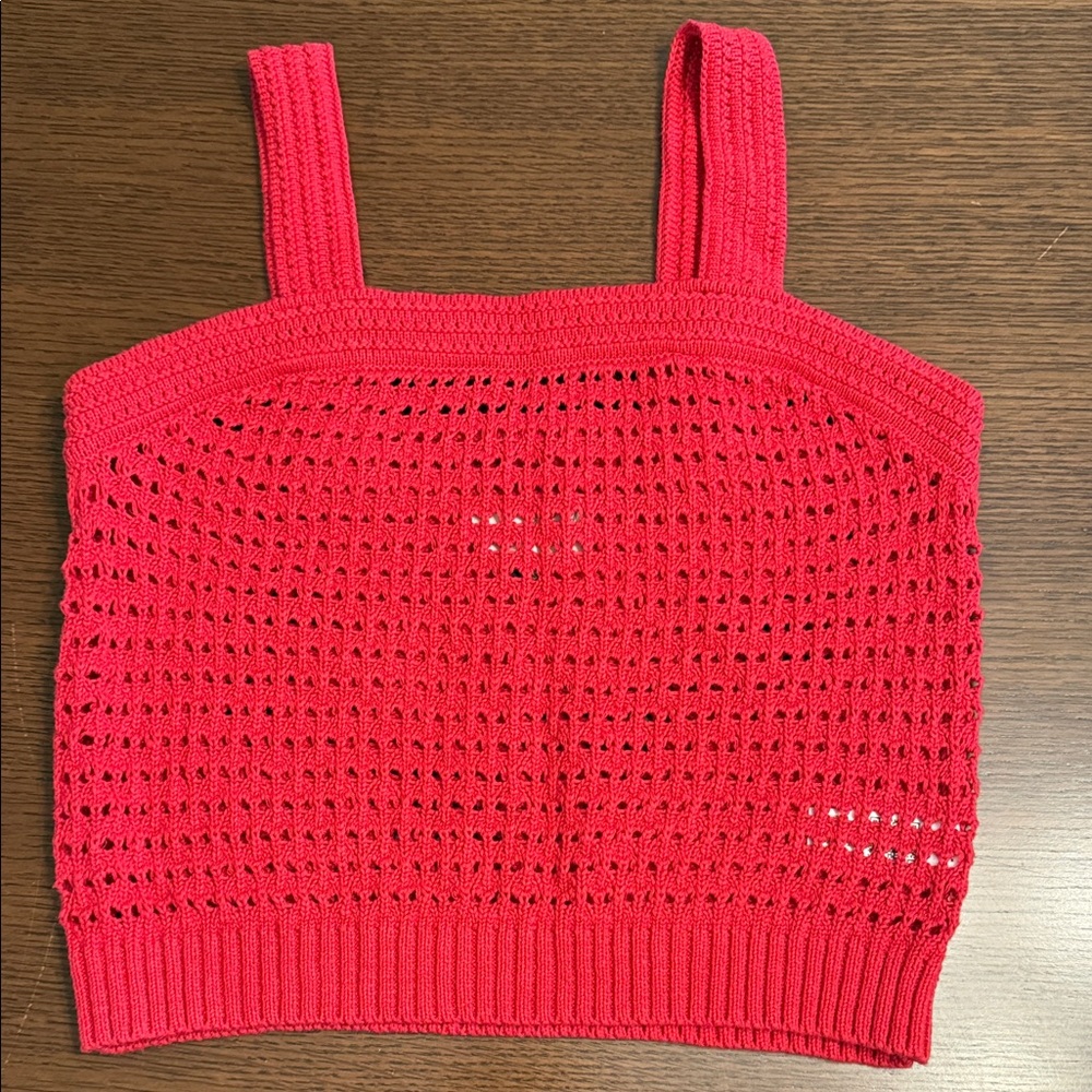 Red Crochet Knit Tank Top